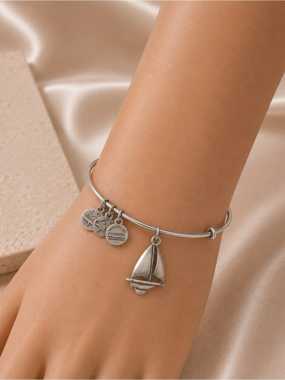 Alex and Ani Sailboat Rafaelian Silver Expandable Charm Bangle